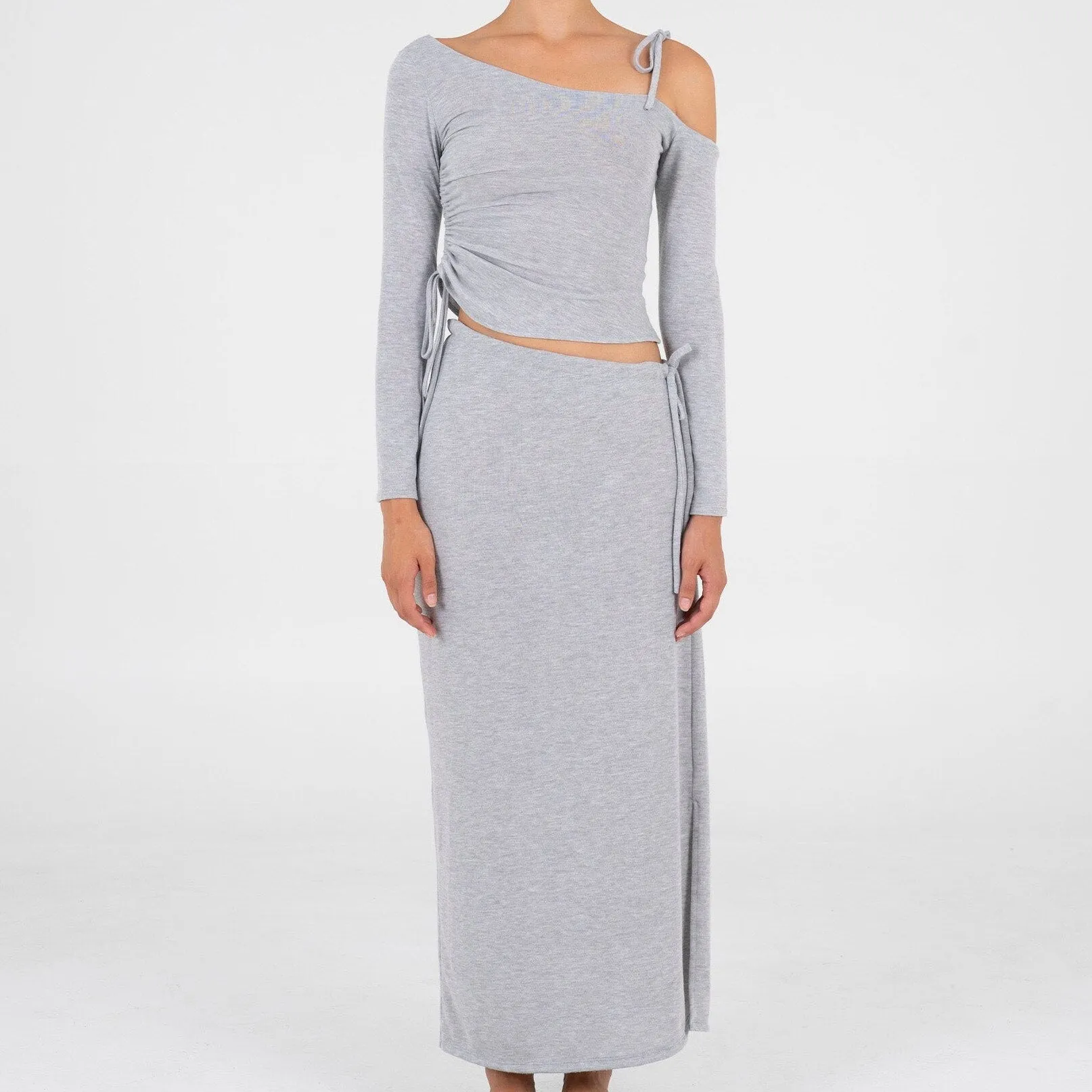 -Fall Outfits  2pcs Casual Women Outfits Long Sleeve Off Shoulder Lace-up T-shirts Crop Tops High Waist Long Skirts Streetwear