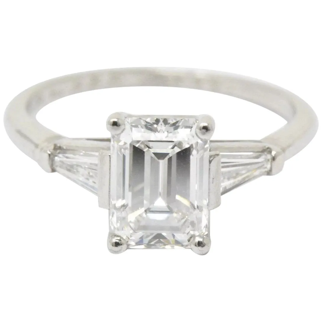 1950's Bailey Banks and Biddle 1.93CTW Emerald Cut Diamond & Platinum Engagement Ring GIA