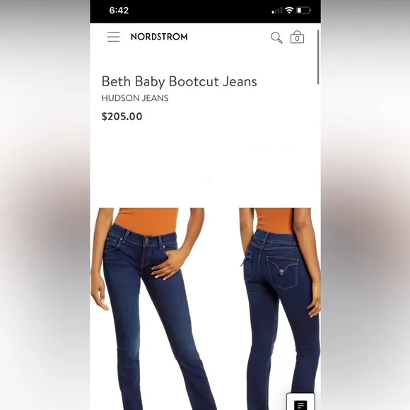 $205 Hudson Beth Baby Boot cut jeans size 25 dark wash blue