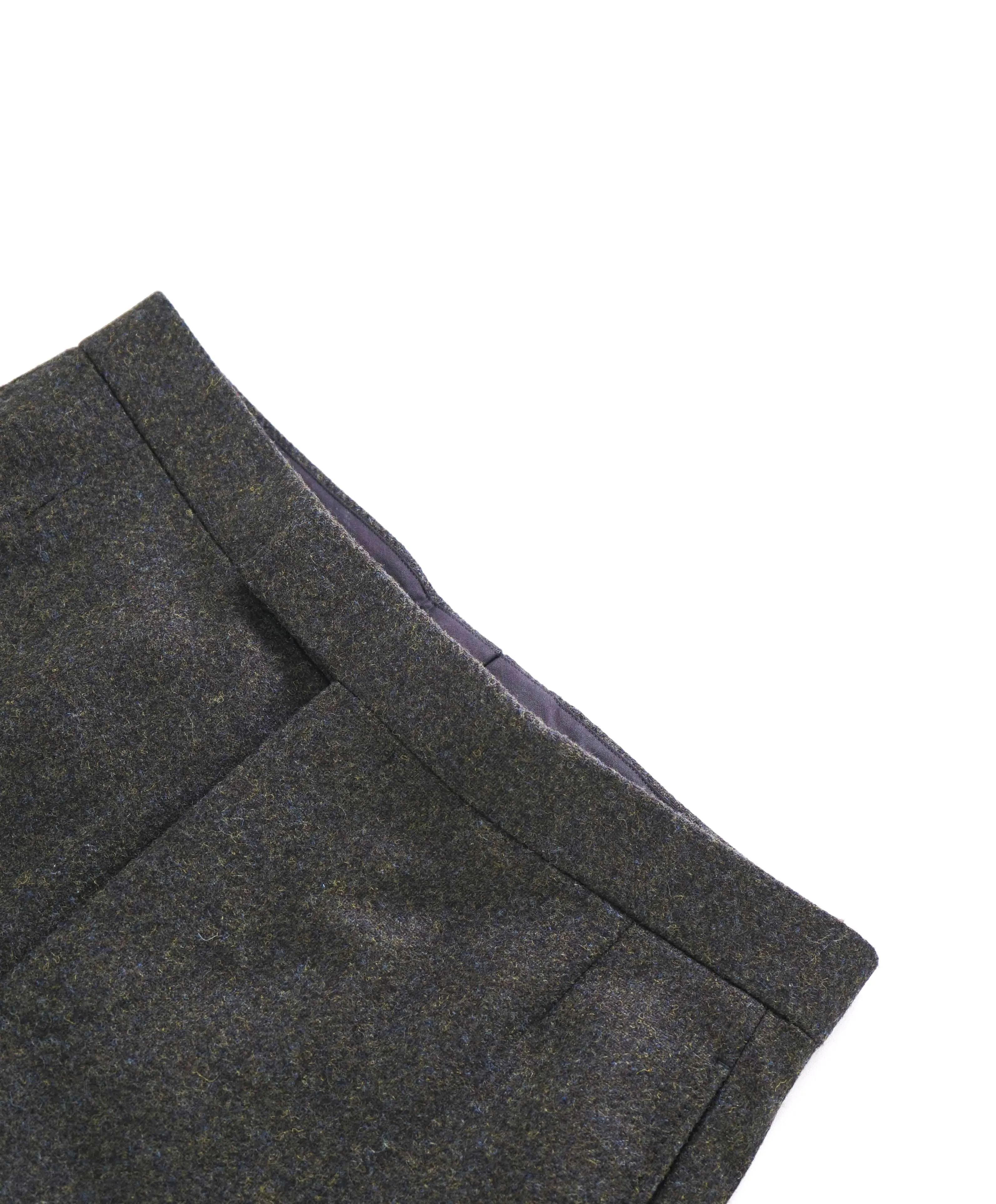 $3,200 THOM BROWNE - Hunter Green Flannel Dress Pants Side Tabs- (SZ 2) 33W