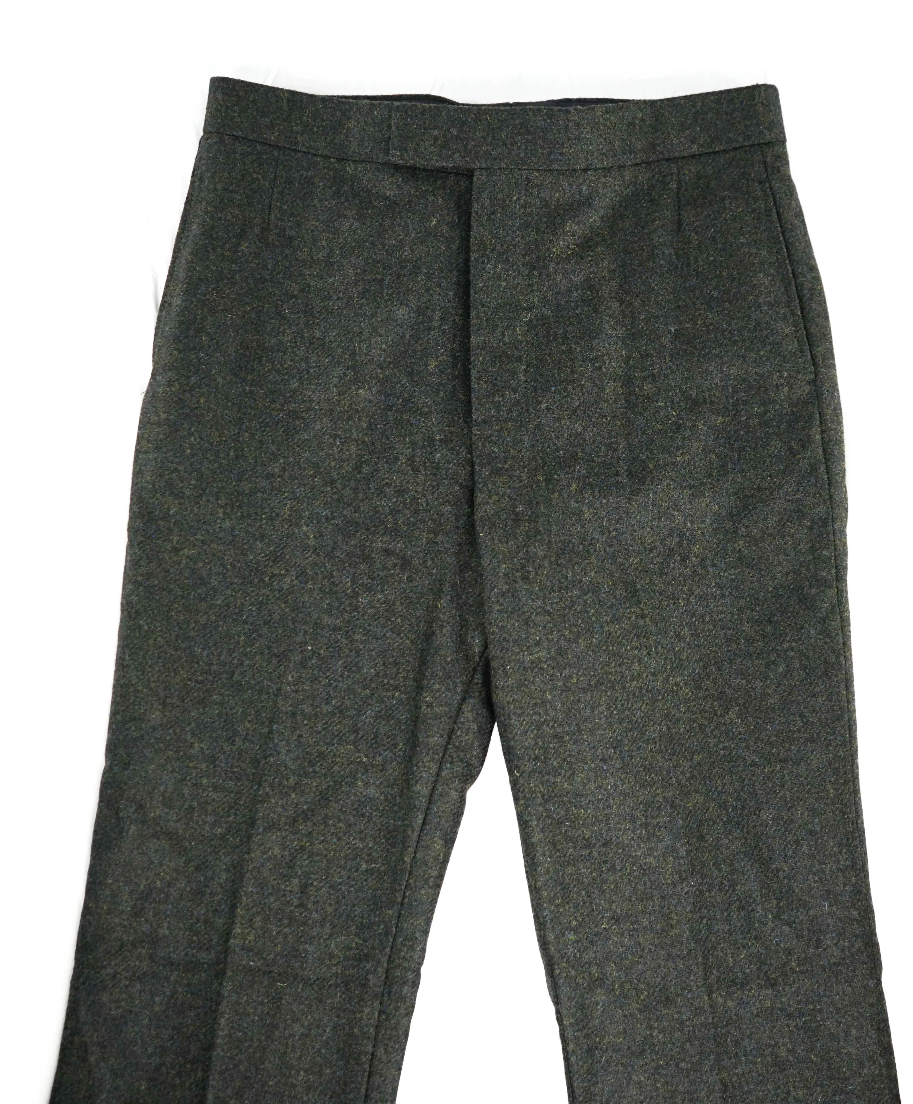 $3,200 THOM BROWNE - Hunter Green Flannel Dress Pants Side Tabs- (SZ 2) 33W