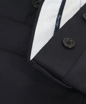 $425 SAKS FIFTH AVE -  Navy Wool/Silk MADE IN ITALY Flat Front Dress Pants -  36W
