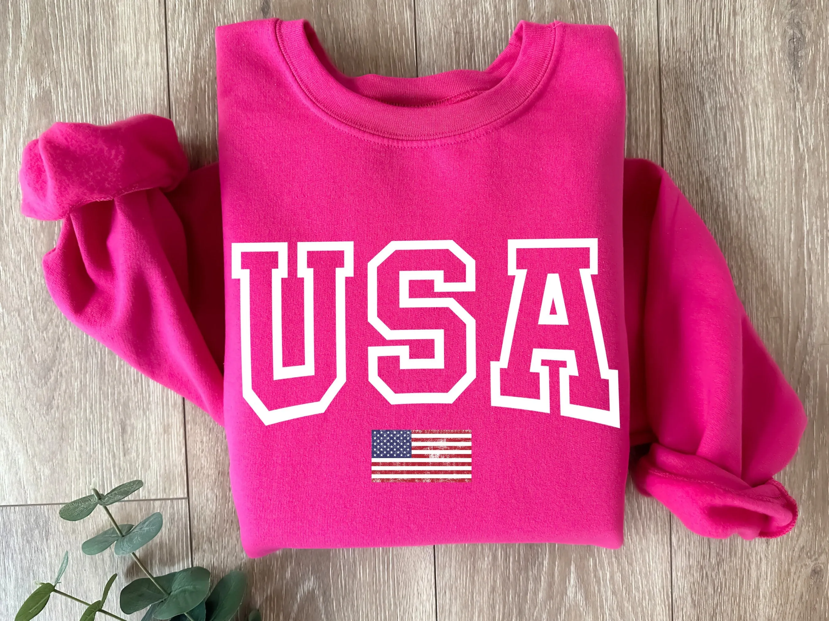 4th of July USA Retro Hot Pink Sweatshirt