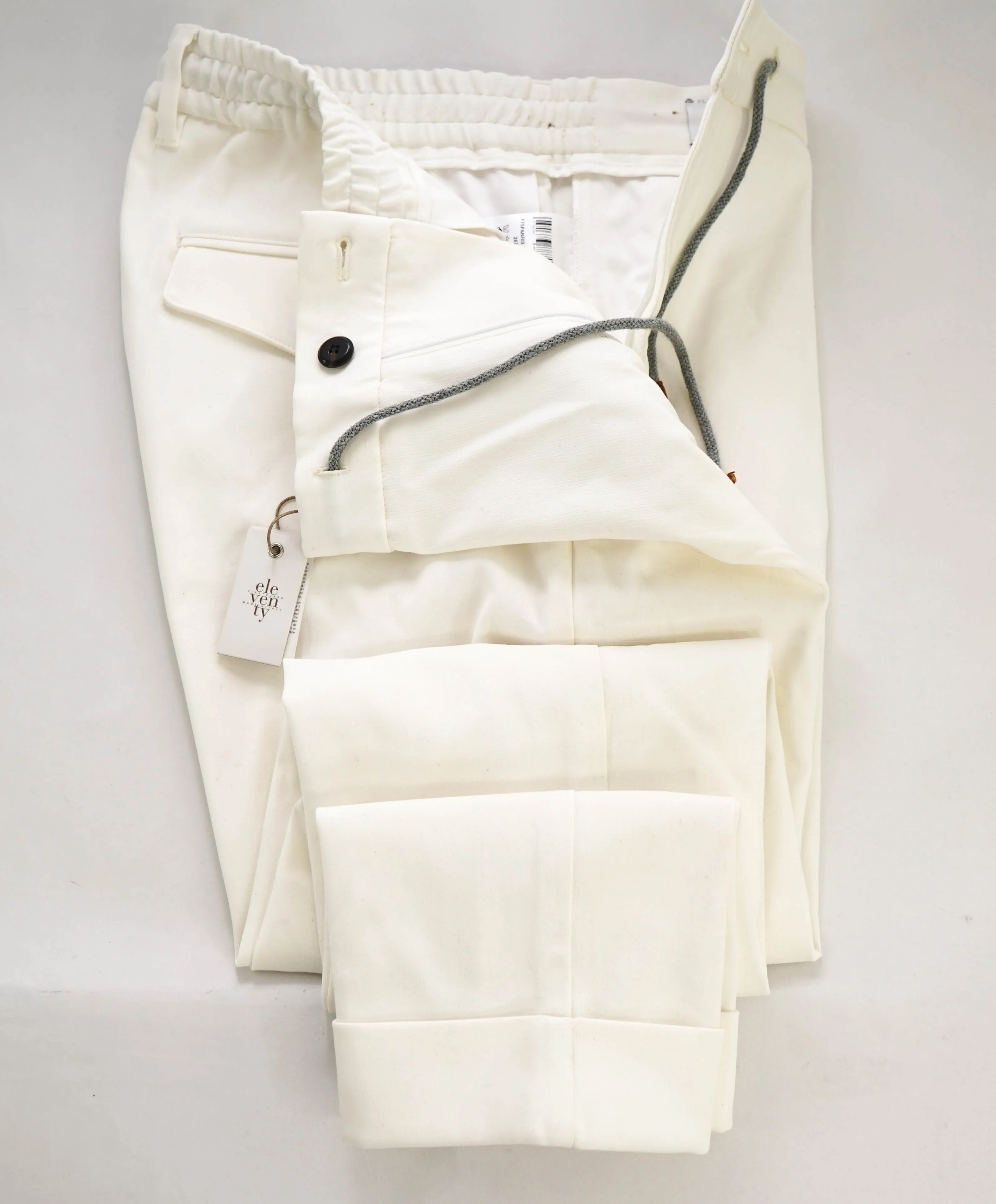 $695 ELEVENTY - JOGGER Ivory Cotton Suede Dress Pants- 33W