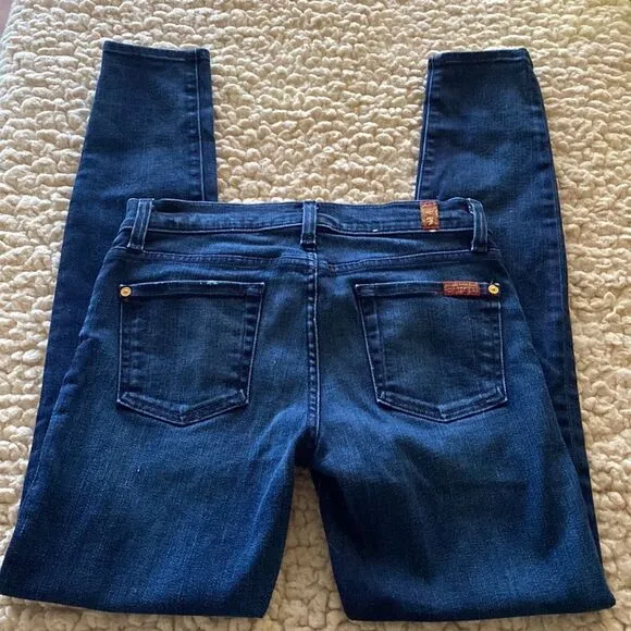 7 For All Mankind Size 26 Medium Blue Wash Mid Rise Whiskey Ankle Skinny Jeans