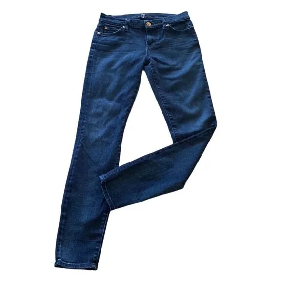 7 For All Mankind Size 26 Medium Blue Wash Mid Rise Whiskey Ankle Skinny Jeans