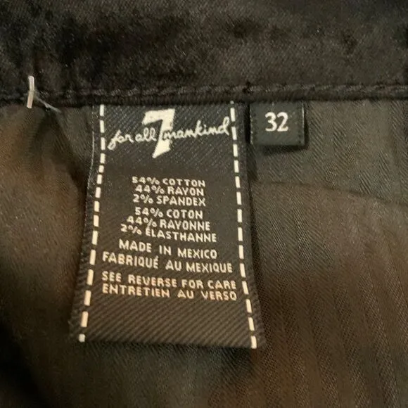 7 For All Mankind Black Velvet Bootcut Ankle Jeans Size 32