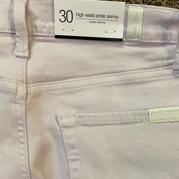 7 For All Mankind High Waist Ankle Skinny Jeans, Light Purple Lilac Size 30 NWT