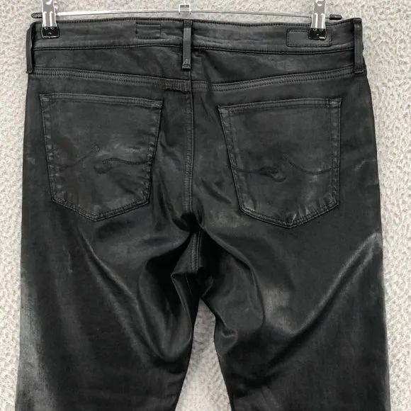 AG Adriano Goldschmied Jeans Womens 32R Black Farrah Skinny Ankle Faux Leather