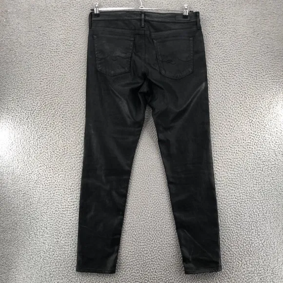 AG Adriano Goldschmied Jeans Womens 32R Black Farrah Skinny Ankle Faux Leather
