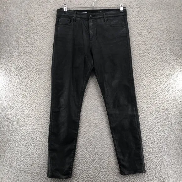 AG Adriano Goldschmied Jeans Womens 32R Black Farrah Skinny Ankle Faux Leather
