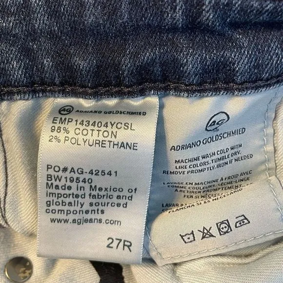 AG Adriano Goldschmied The Prima Cigarette Leg Blue Jeans 27R