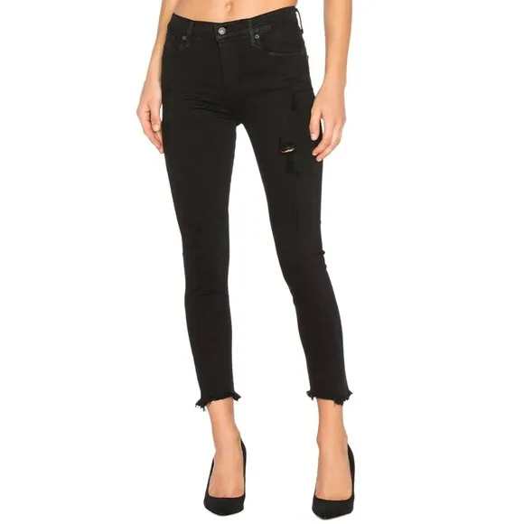 AGOLDE Sophie Crop High Rise Skinny Jeans in Washed Black Distressed Size 27