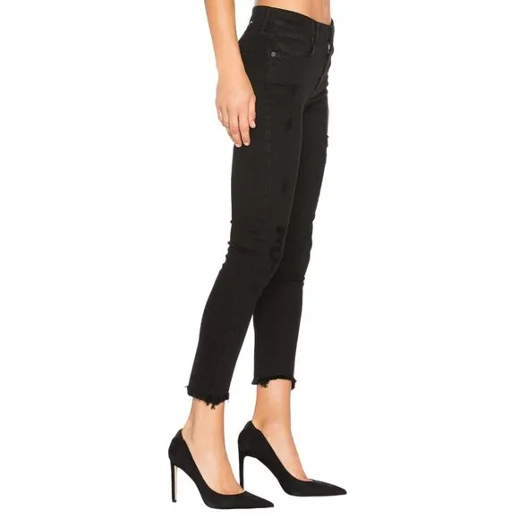 AGOLDE Sophie Crop High Rise Skinny Jeans in Washed Black Distressed Size 27
