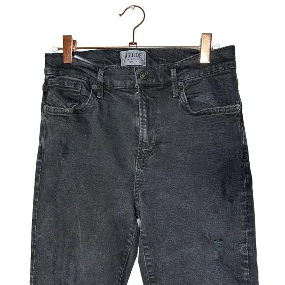 AGOLDE Sophie Crop High Rise Skinny Jeans in Washed Black Distressed Size 27