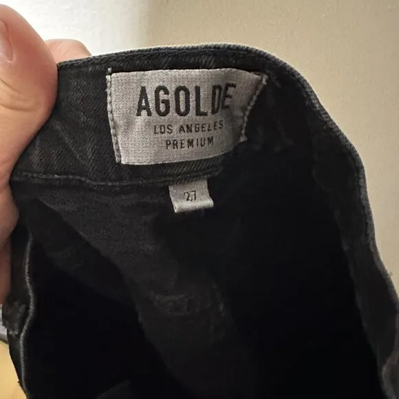 AGOLDE Sophie Crop High Rise Skinny Jeans in Washed Black Distressed Size 27