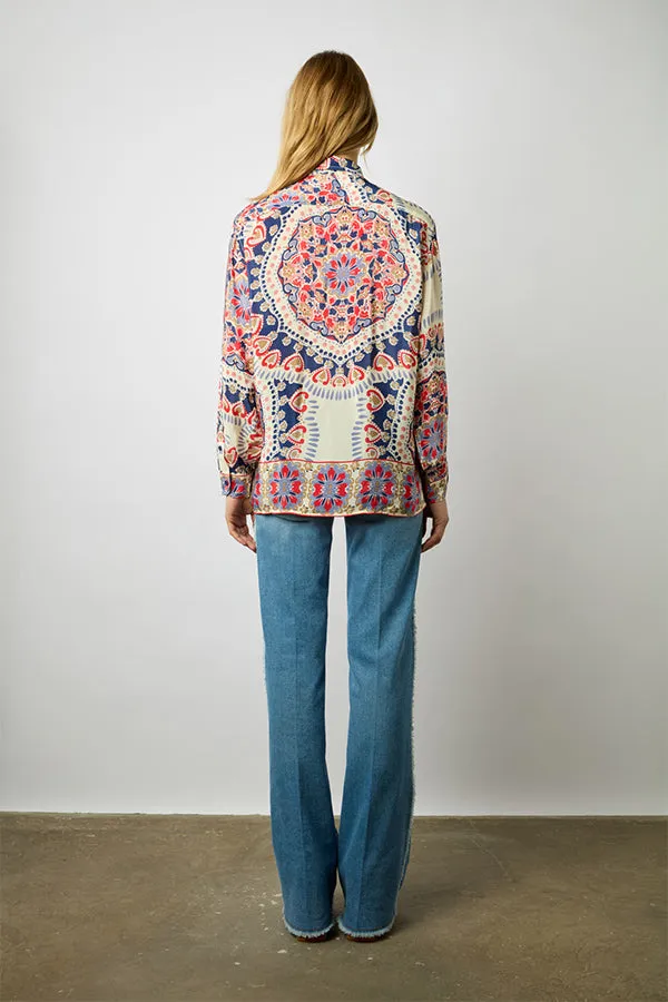 ALYSSA MANDALA PRINT SATIN FEEL SHIRT