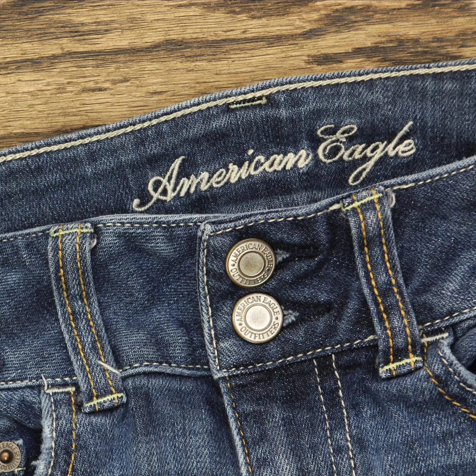 American Eagle Womens Artist Stretch Bootcut Distressed Jeans Blue 0 Short