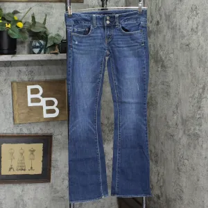 American Eagle Womens Artist Stretch Bootcut Distressed Jeans Blue 0 Short