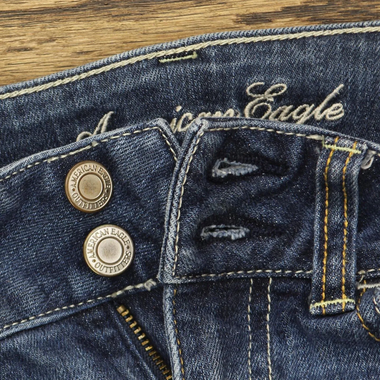 American Eagle Womens Artist Stretch Bootcut Distressed Jeans Blue 0 Short