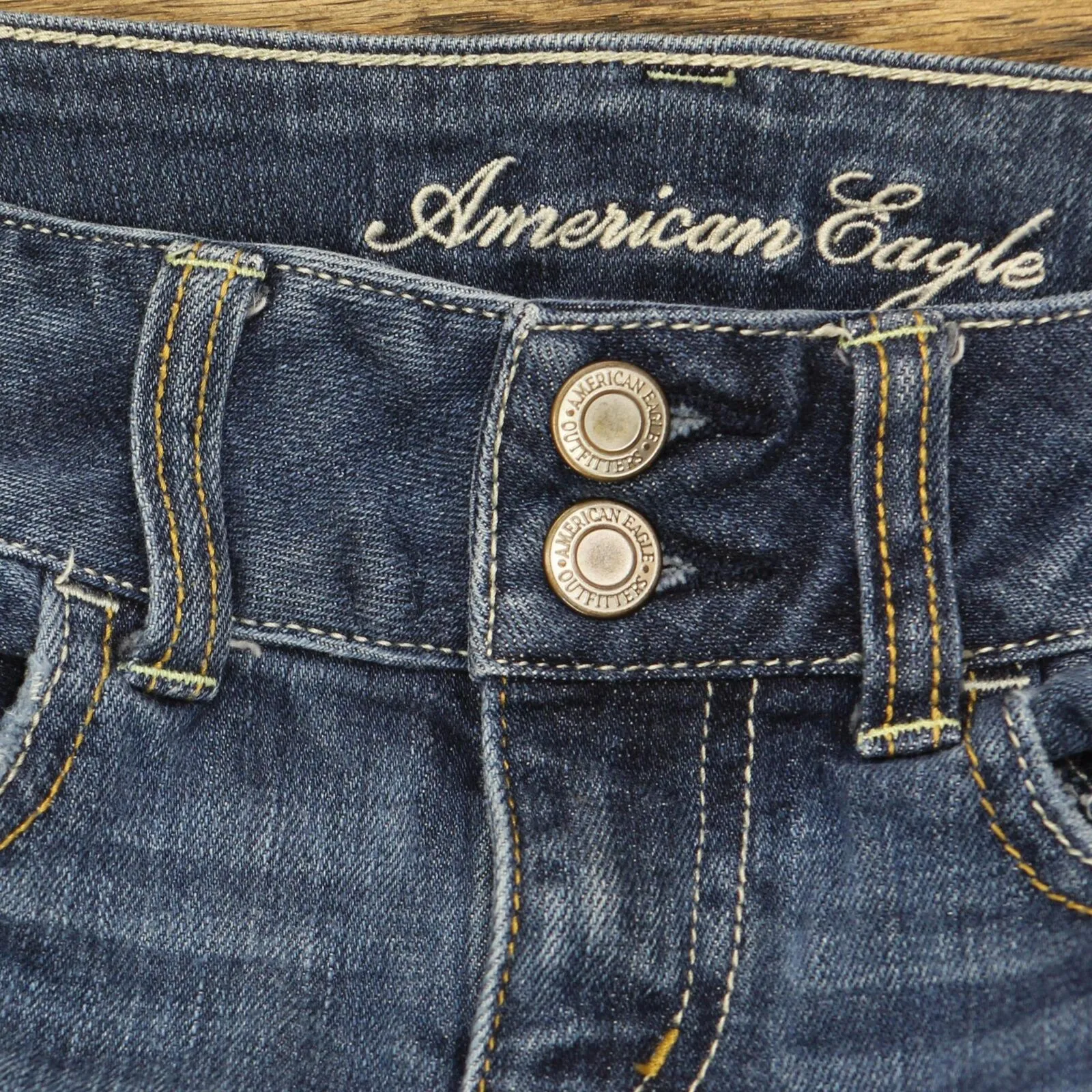 American Eagle Womens Artist Stretch Bootcut Distressed Jeans Blue 0 Short