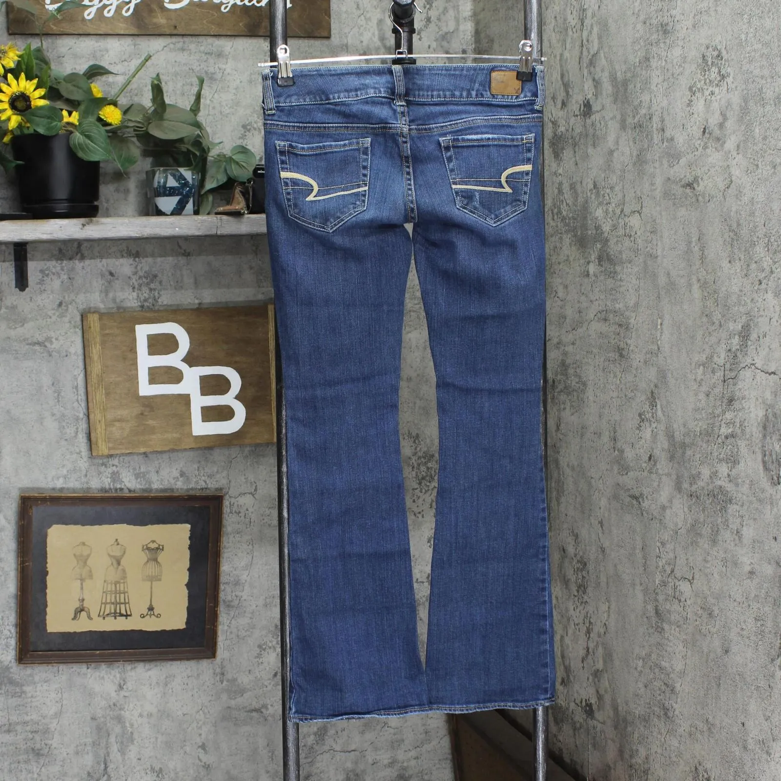 American Eagle Womens Artist Stretch Bootcut Distressed Jeans Blue 0 Short