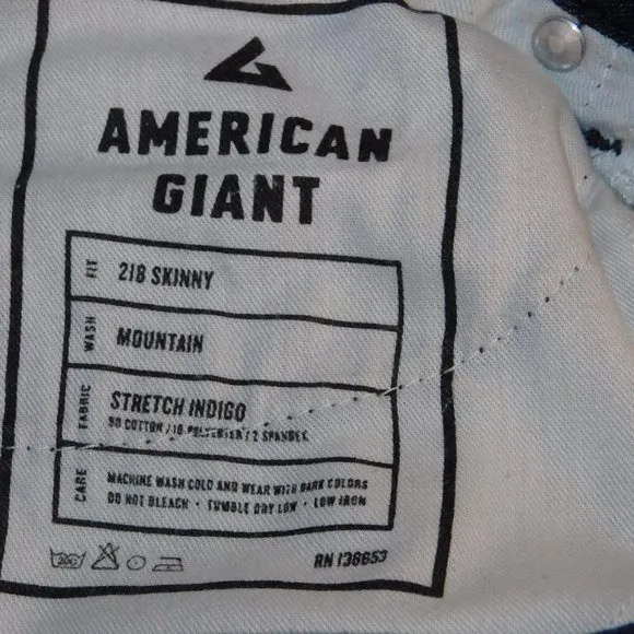 American Giant 218 Skinny Denim Jeans Size 27