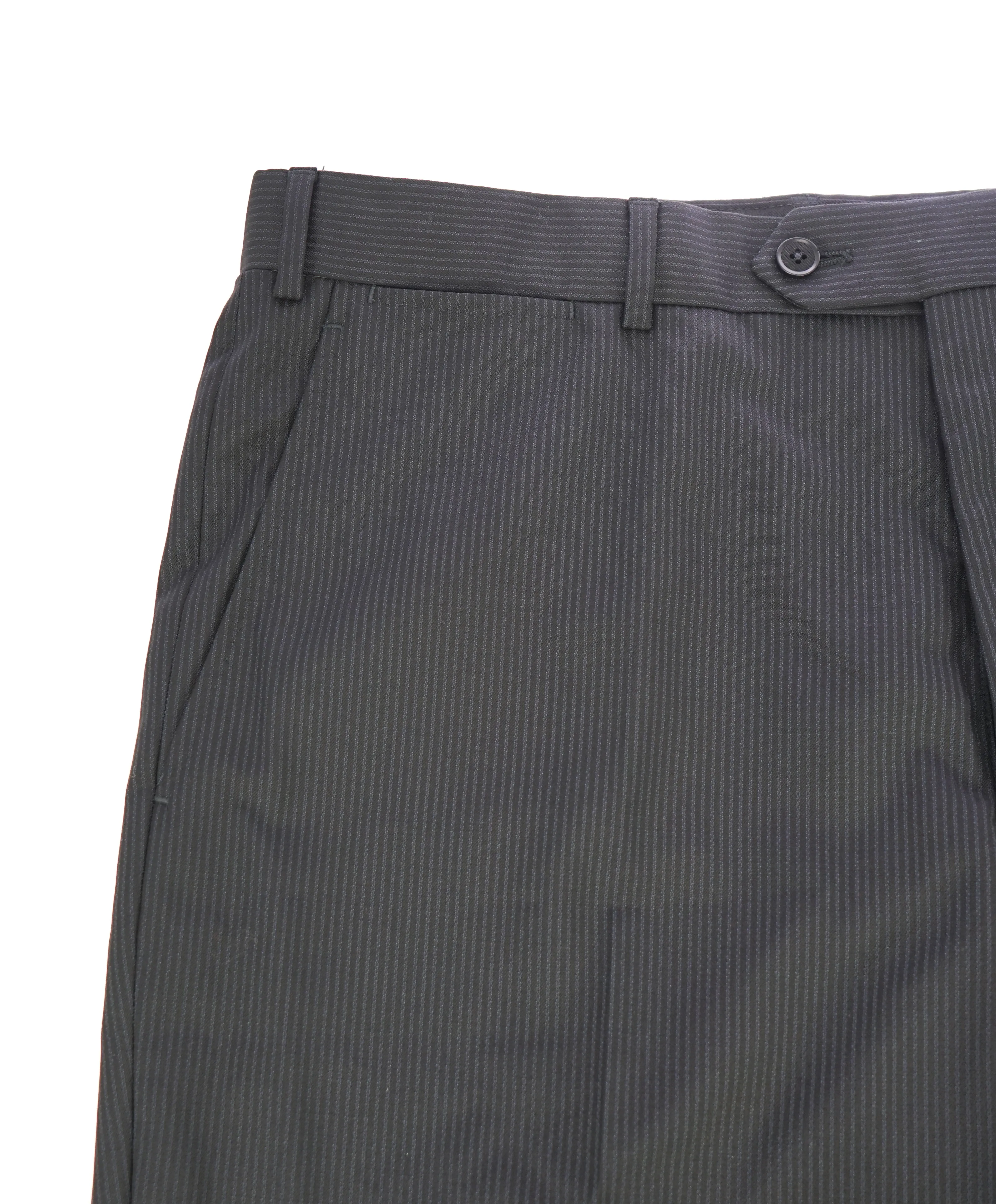 ARMANI COLLEZIONI - Black & Gray Tonal Rope Stripe Flat Front Dress Pants - 37W