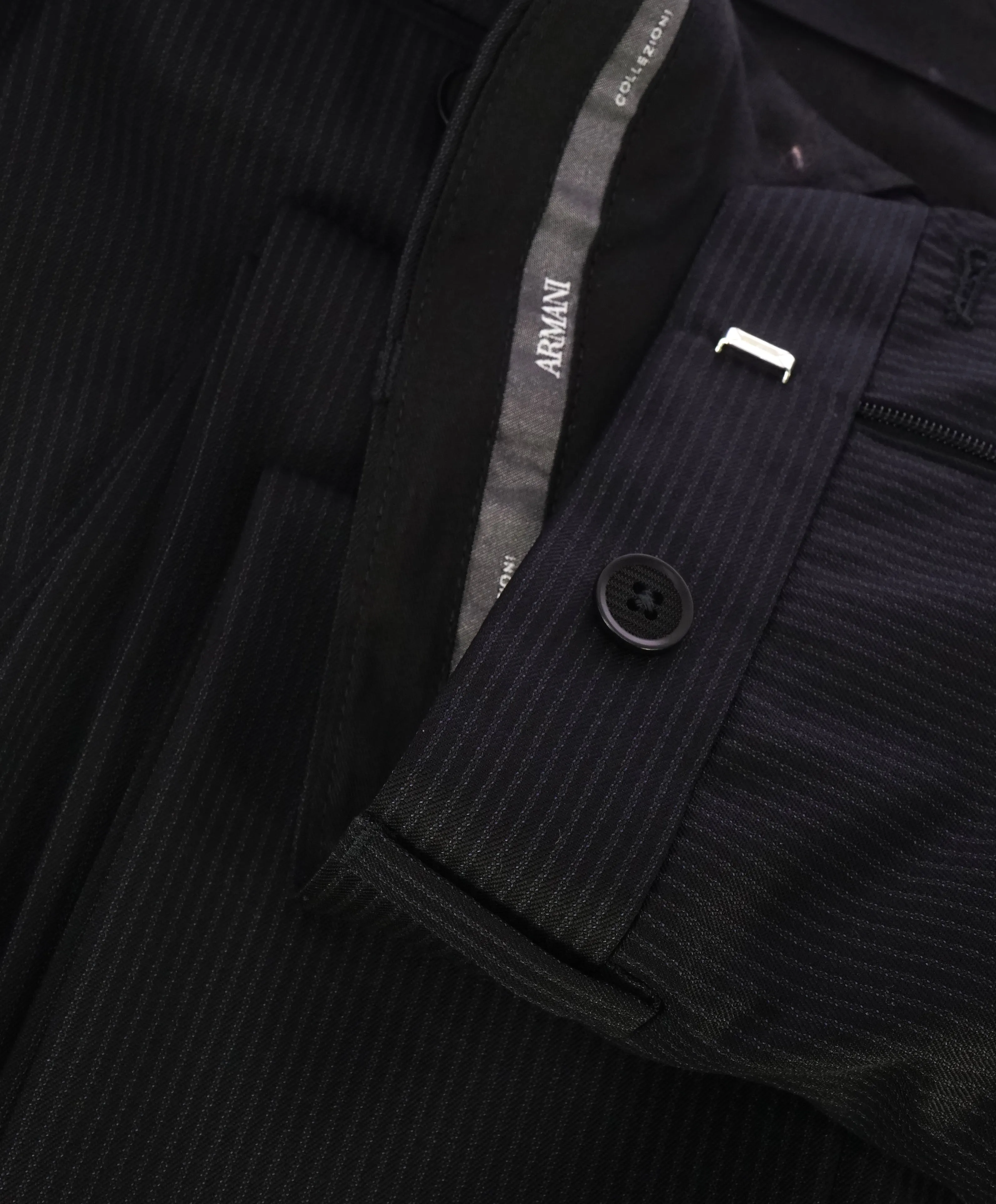 ARMANI COLLEZIONI - Black & Gray Tonal Rope Stripe Flat Front Dress Pants - 37W