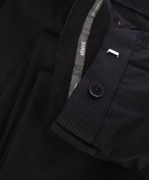 ARMANI COLLEZIONI - Black & Gray Tonal Rope Stripe Flat Front Dress Pants - 37W