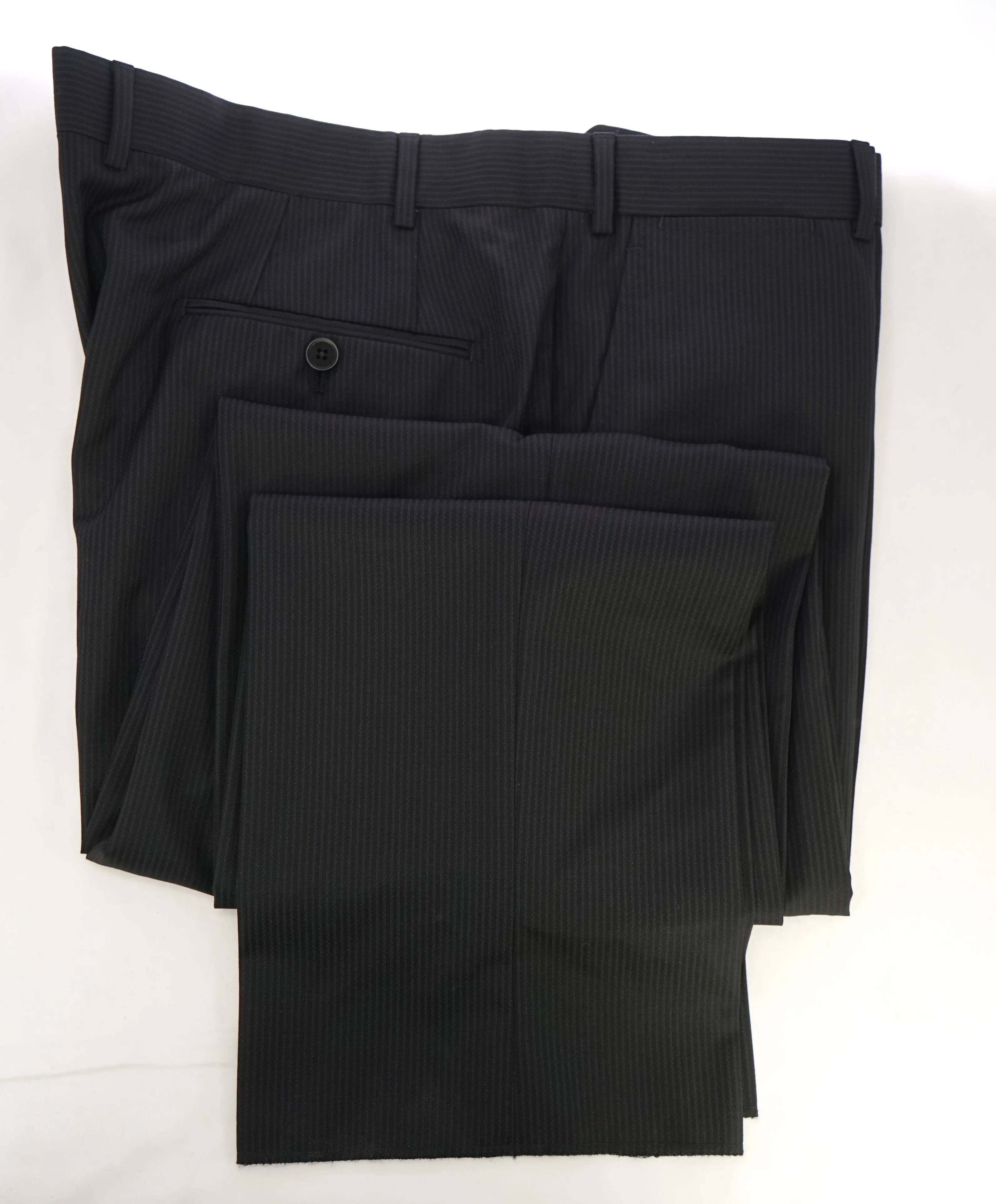 ARMANI COLLEZIONI - Black & Gray Tonal Rope Stripe Flat Front Dress Pants - 39W
