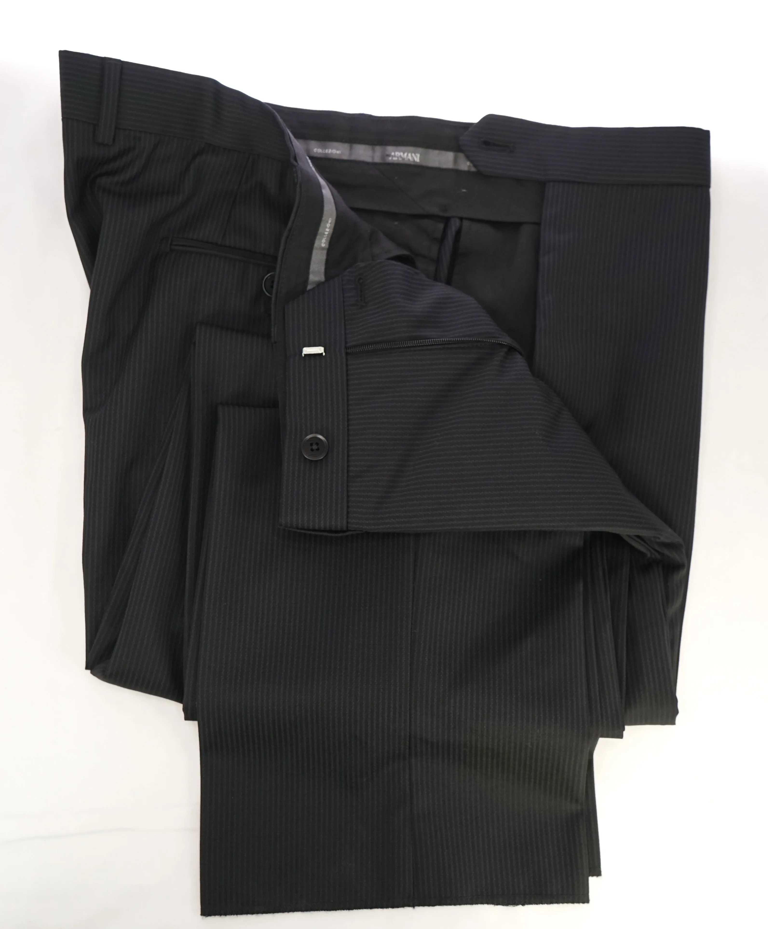 ARMANI COLLEZIONI - Black & Gray Tonal Rope Stripe Flat Front Dress Pants - 39W