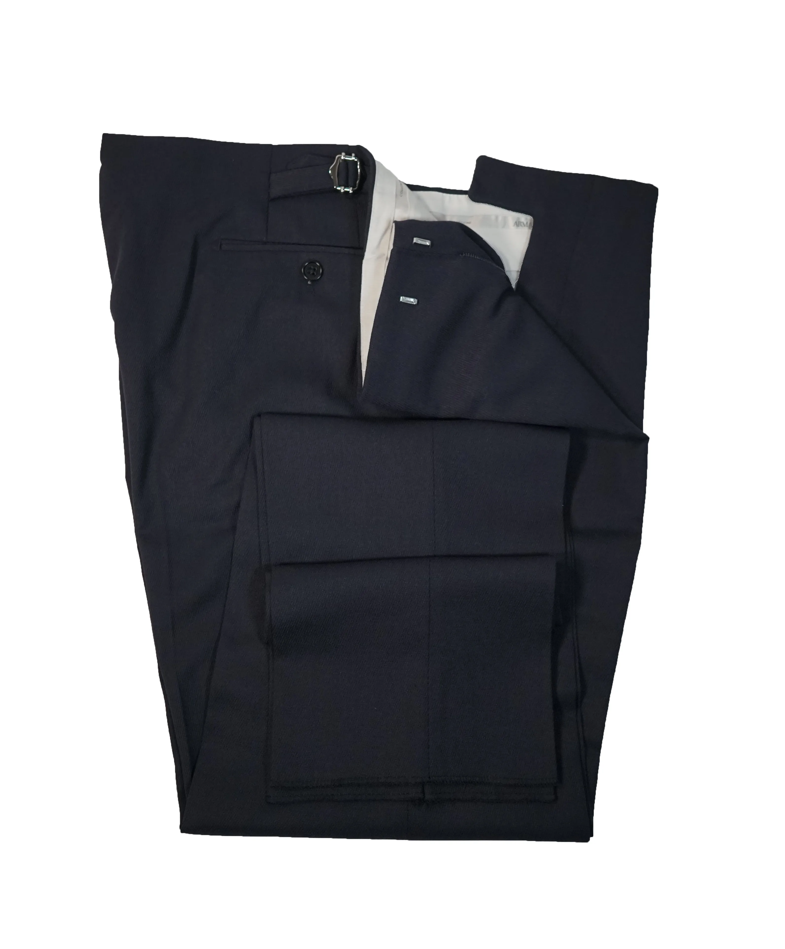 ARMANI COLLEZIONI - Navy Twill Dress Pants With Side Tabs - 38W