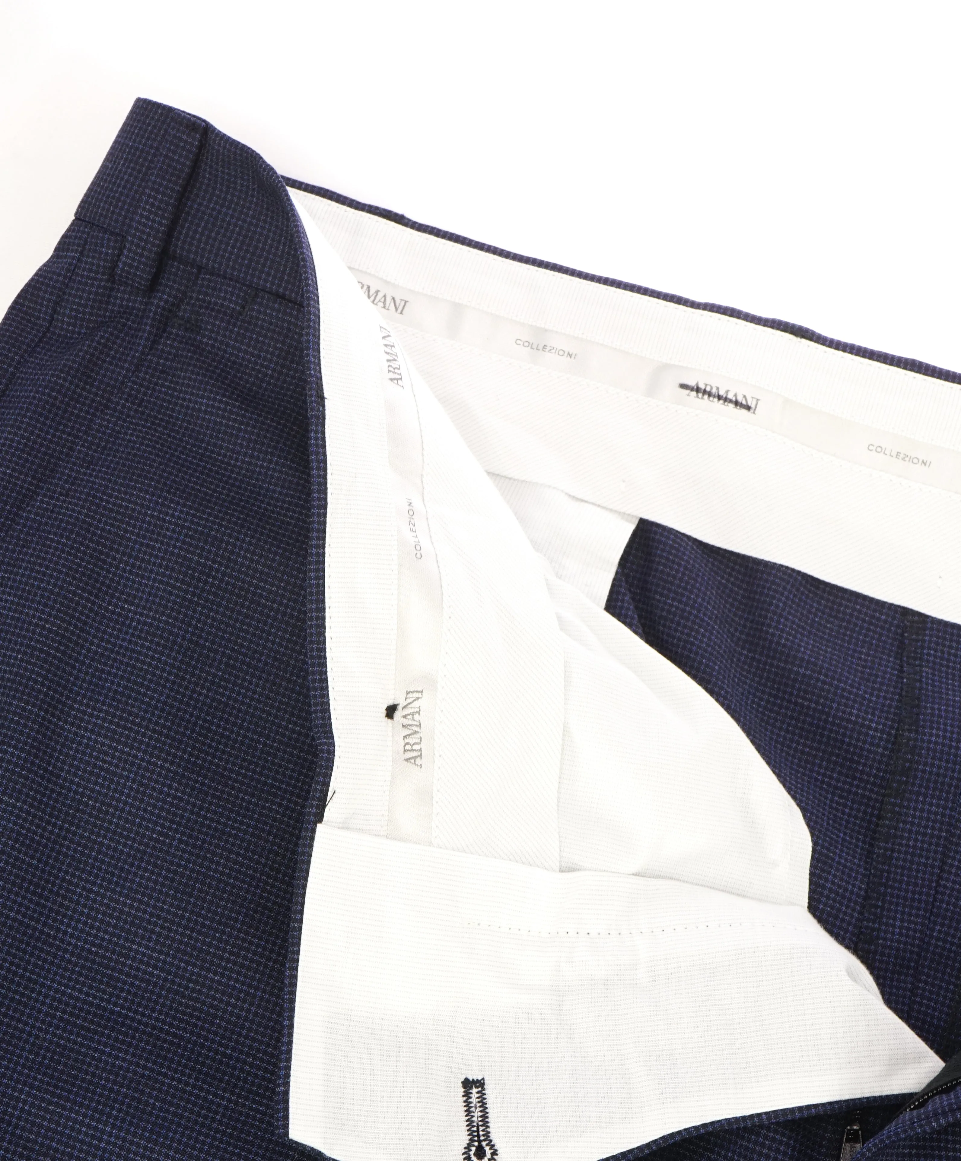 ARMANI COLLEZIONI - Tonal Micro Check Powder Blue Flat Front Dress Pants - 37W