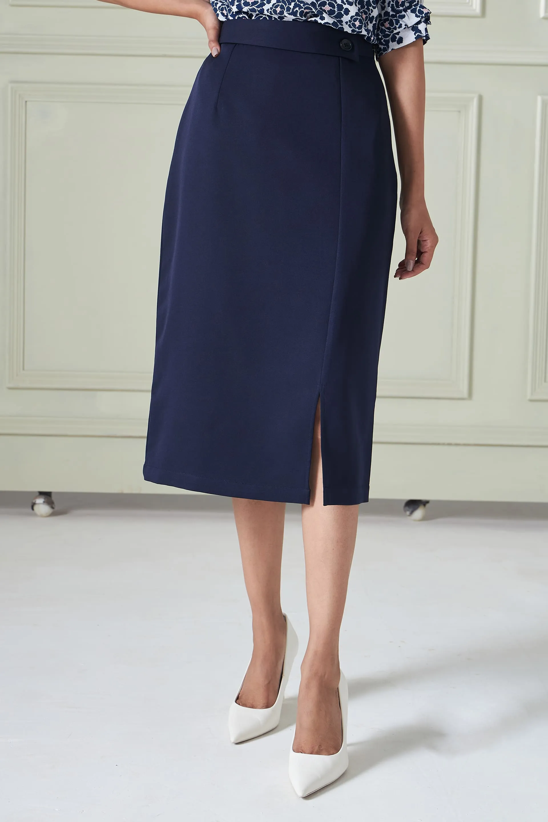 Artsy Flap Detailing Skirt - Navy