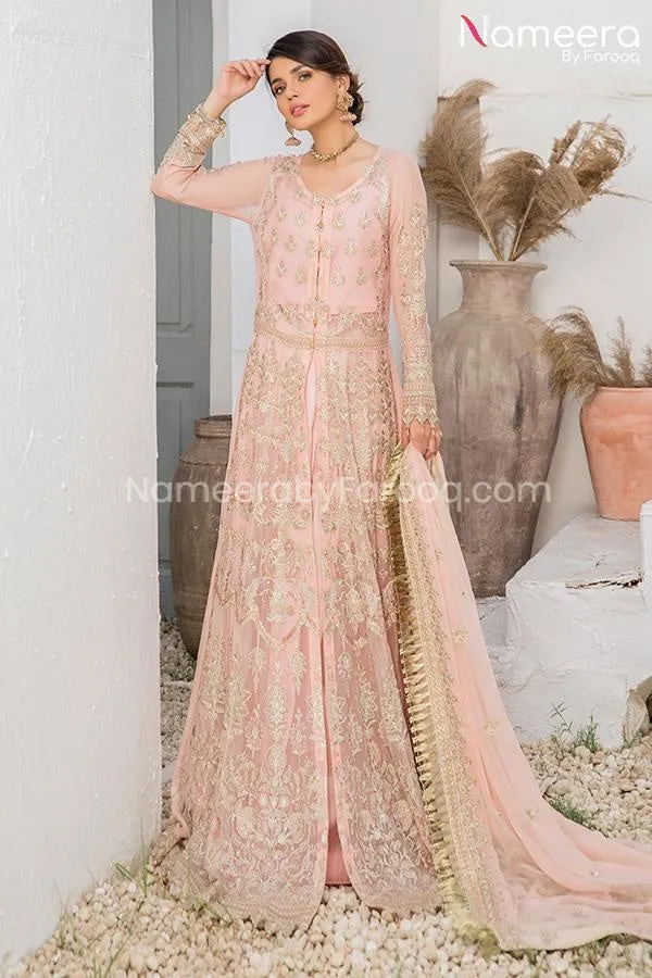 Asim Jofa Pakistani Long Dress in Peach Color #PF81