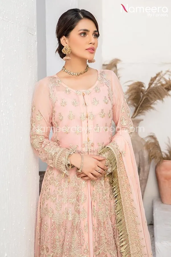 Asim Jofa Pakistani Long Dress in Peach Color #PF81