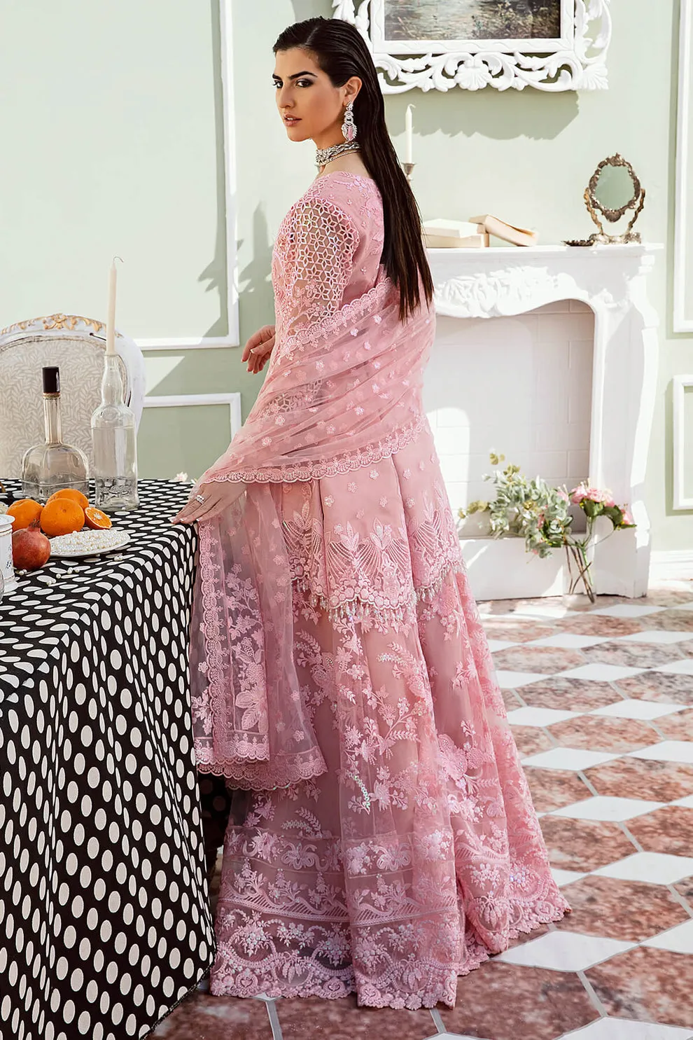Baby Pink Heavily Embellished Kameez Gharara Pakistani Wedding Dress
