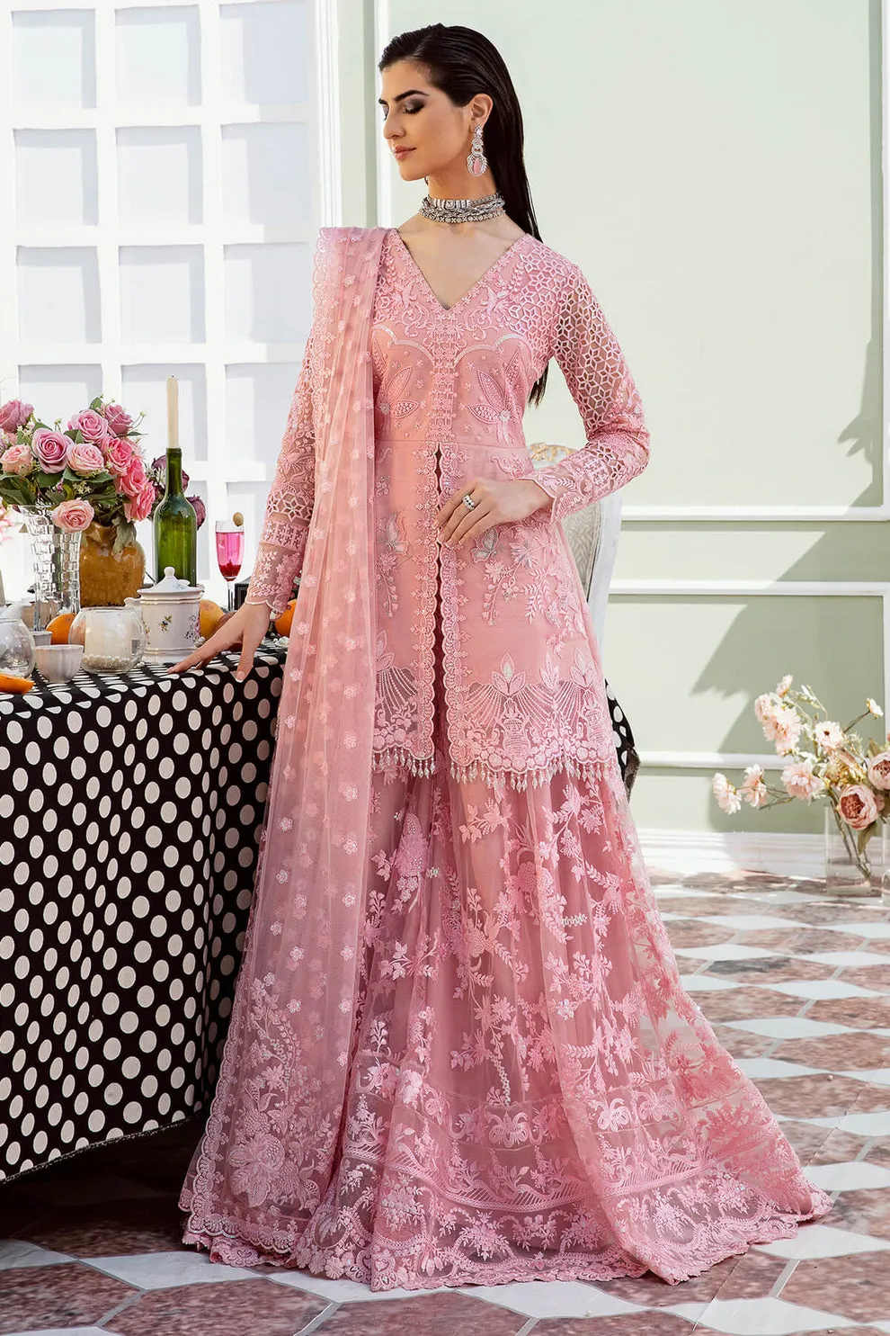 Baby Pink Heavily Embellished Kameez Gharara Pakistani Wedding Dress