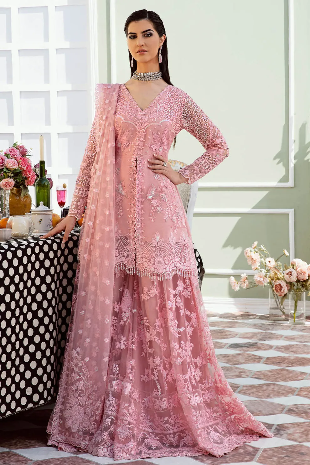 Baby Pink Heavily Embellished Kameez Gharara Pakistani Wedding Dress