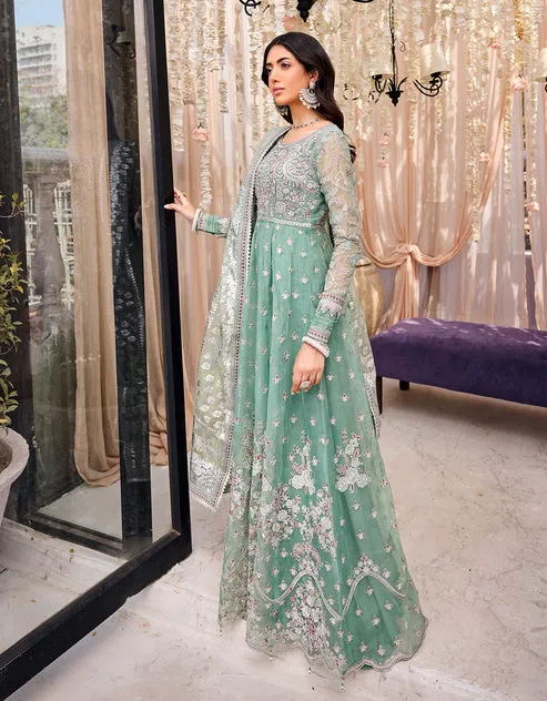 Blue Pakistani Wedding Dress in Classic Frock Style
