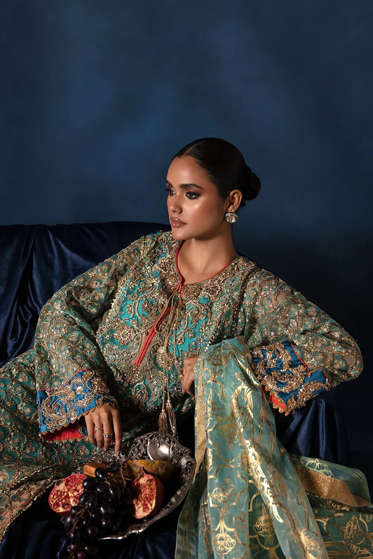 Blue Pakistani Wedding Dress in Kameez Trousers Style