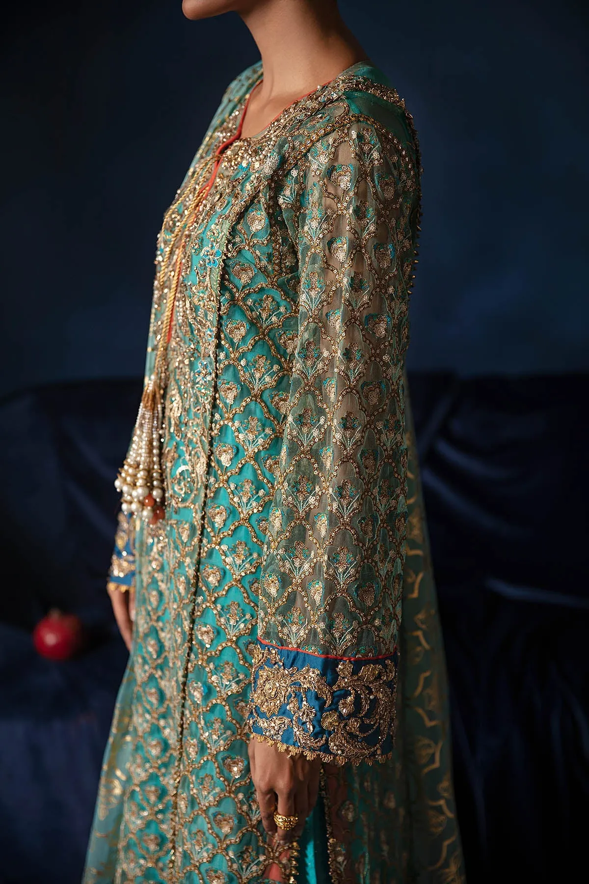 Blue Pakistani Wedding Dress in Kameez Trousers Style