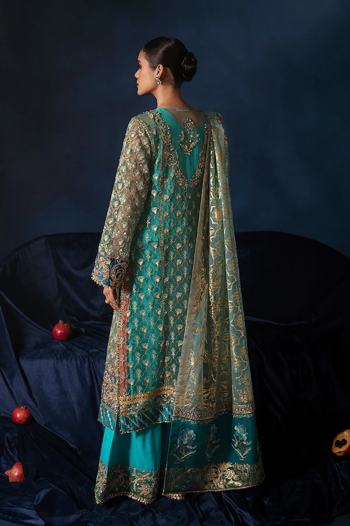 Blue Pakistani Wedding Dress in Kameez Trousers Style