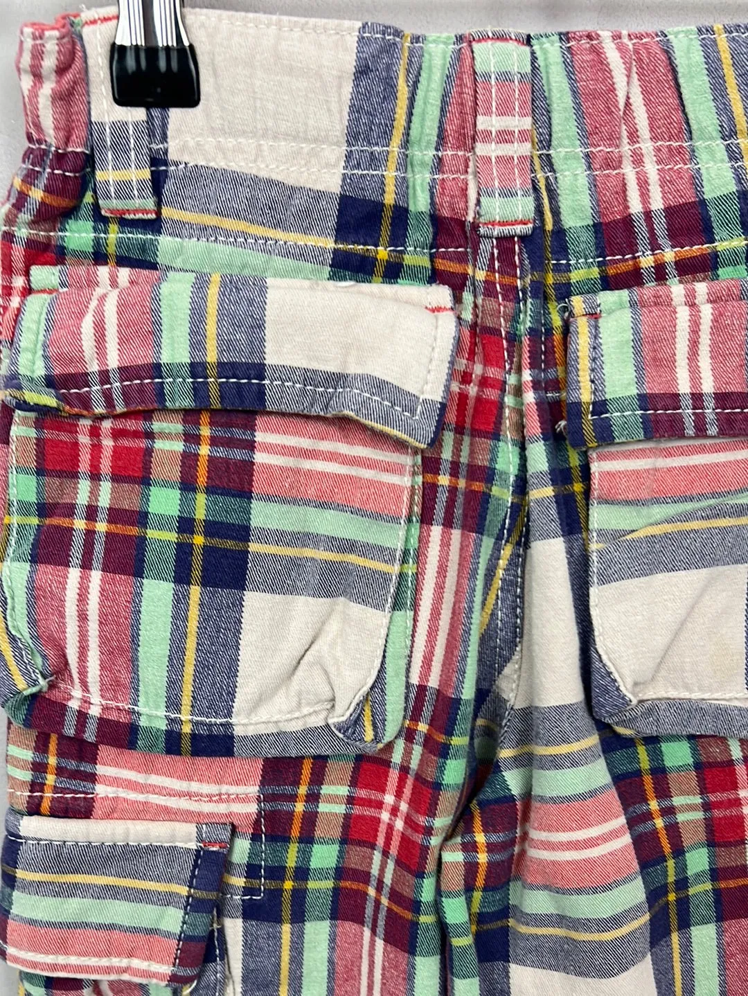 Boden white & red check cargo shorts 7y