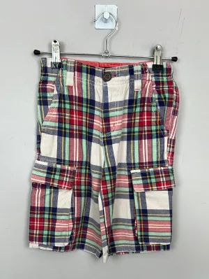 Boden white & red check cargo shorts 7y