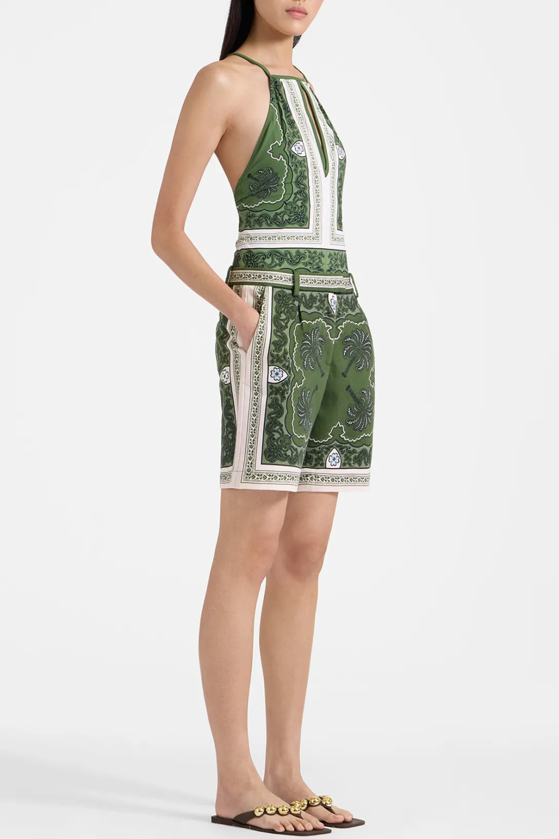 Boyfriend Shorts | Mirage Placée Green in Cotton Drill
