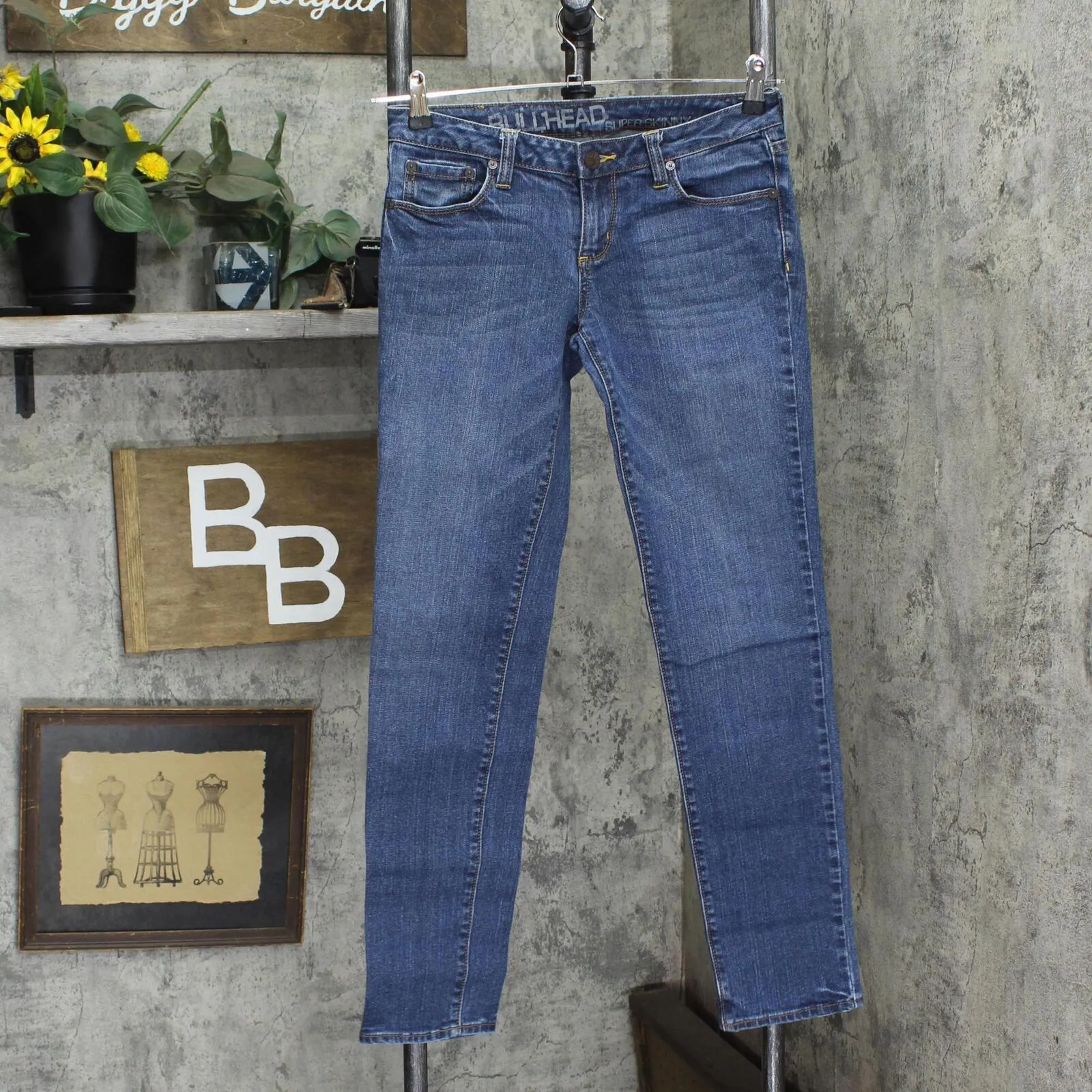 Bullhead Womens Super Skinny Stretch Jeans 166f8fbf4d0497 Medium Wash Blue 7S