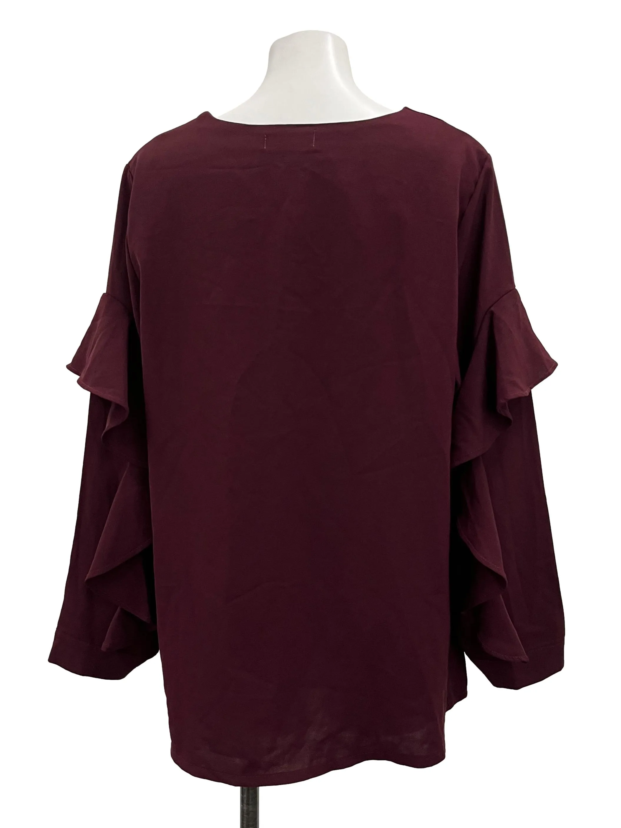 Burgundy Flared Sleeve Blouse