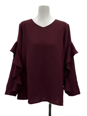 Burgundy Flared Sleeve Blouse
